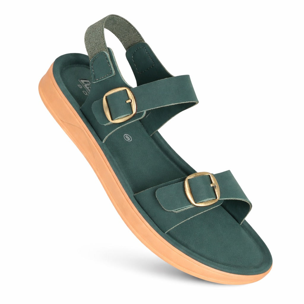 Leeds Ladies Forest Green Buckle Sandal 16558