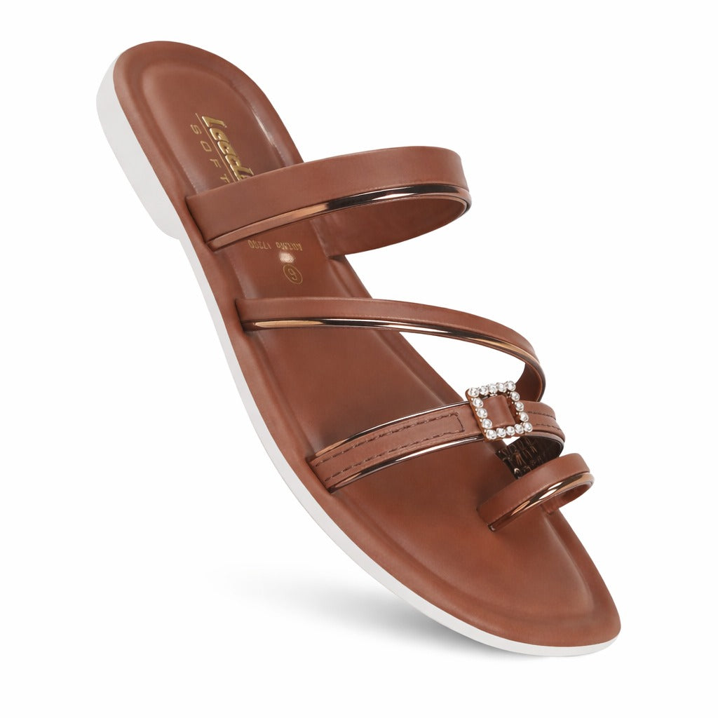 Leeds Ladies Brown Elegant Strap Sandal 17200