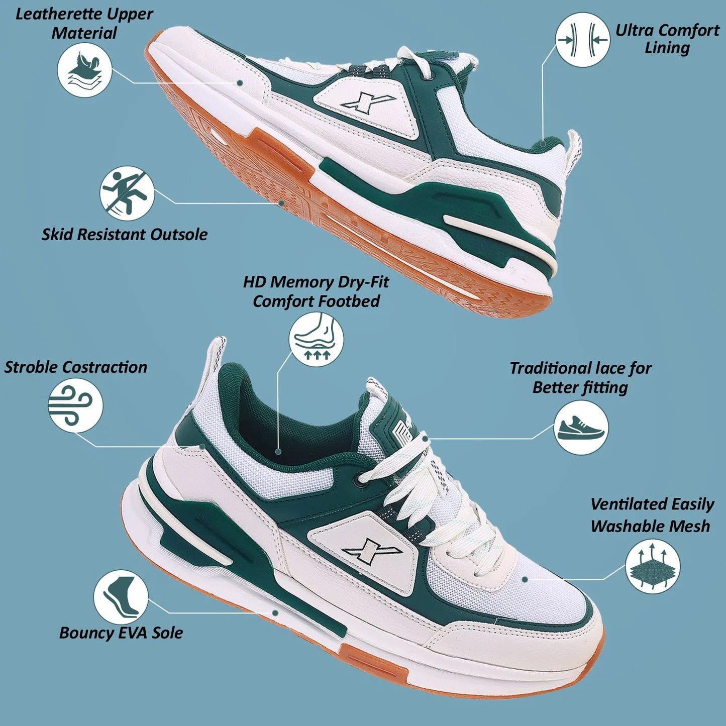 Sparx SM-1086  Sports Shoes Pearl White / Dark Green